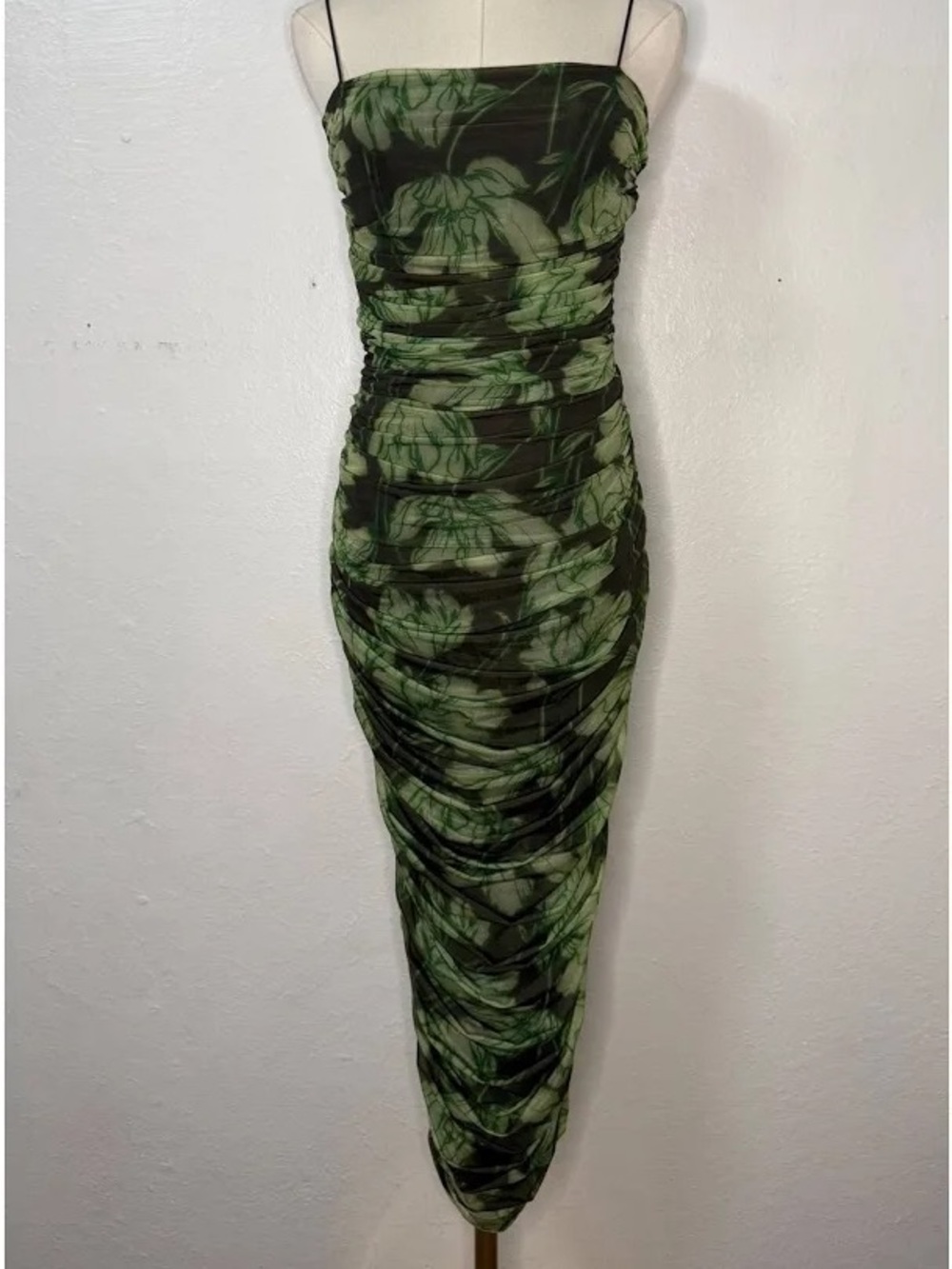 Green Floral Ruched Midi Dress by Future Collective